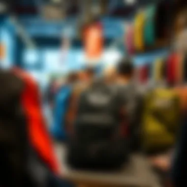 Backpacks in Retail Display A variety of backpacks in a retail store environment