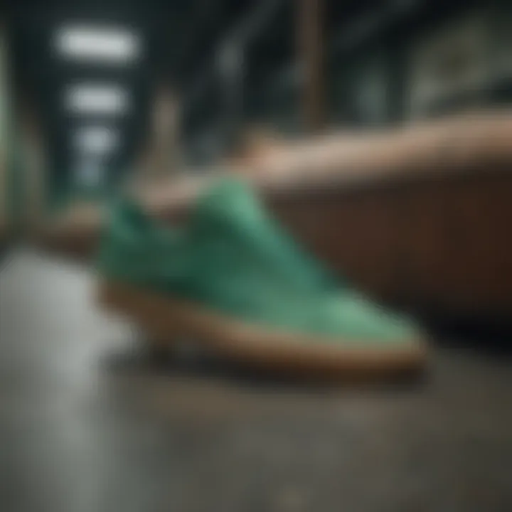 Artistic representation of skate culture with Adidas green skate shoes