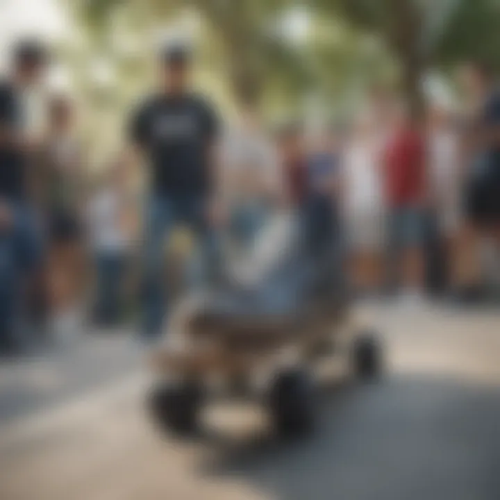 A community event promoting skateboarding with adidas branding in the background.