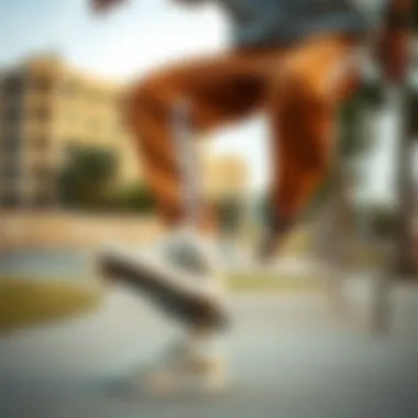 Adidas Tan Sweatpants in Action Adidas tan sweatpants in an urban skate park setting