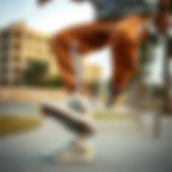 Adidas Tan Sweatpants in Action Adidas tan sweatpants in an urban skate park setting