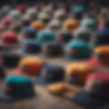 Vibrant Collection of Snapback Hats A collection of vibrant all mesh snapback hats arranged in a visually appealing manner.