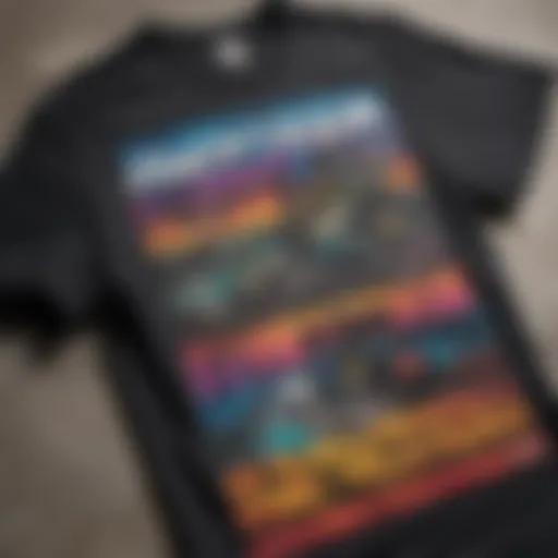 A close-up view of a colorful Amplified T-Shirt design featuring skateboarding graphics