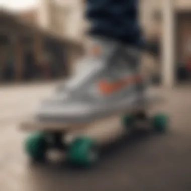 Skateboard and a pair of Nike shoes symbolizing the cultural connection between the brand and skateboarding