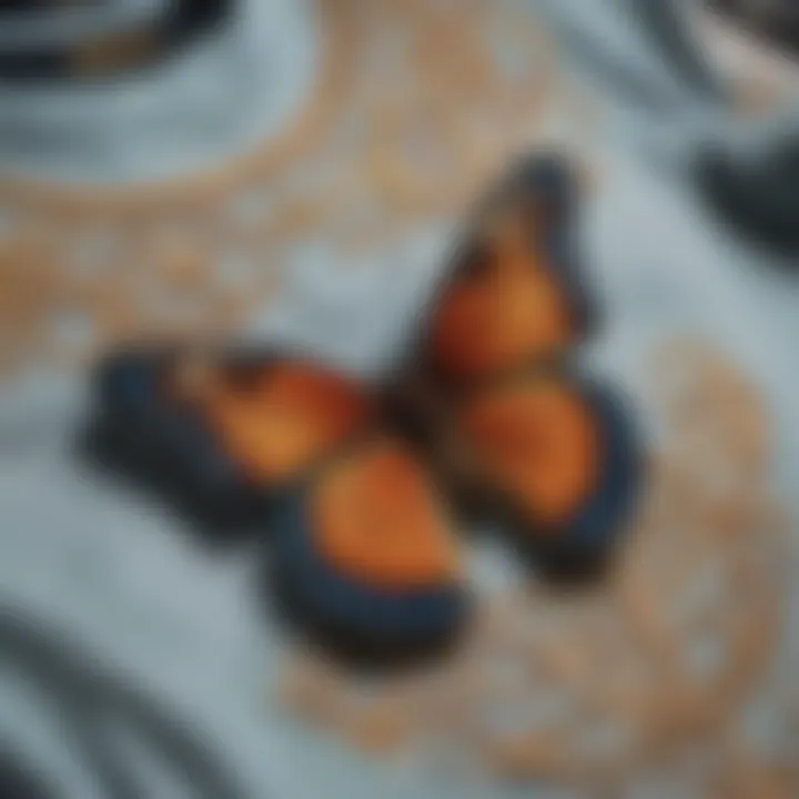 Close-up of fabric and print details of the antisocial butterfly shirt