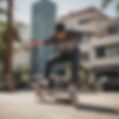 Skateboarding in Style Skateboarder wearing Bandana Classic Slip-On Vans while performing a trick