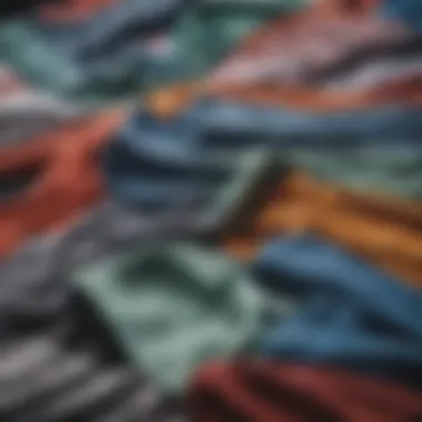 Close-up of fabric textures of various t-shirts used in skate culture