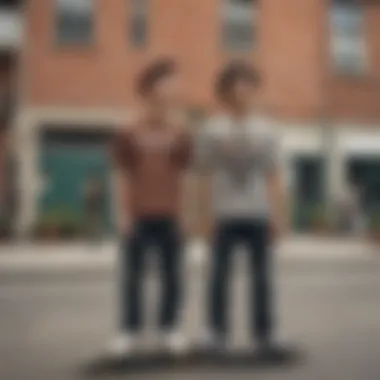 A historical photo of skateboarders in classic t-shirts from the past