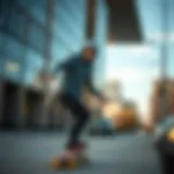 Skateboarder wearing tech fleece in an urban environment