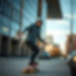Skateboarder wearing tech fleece in an urban environment