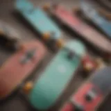 Different types of skateboards displayed.