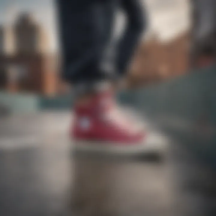 Skaters wearing Converse Slip On High Tops in an urban skate park