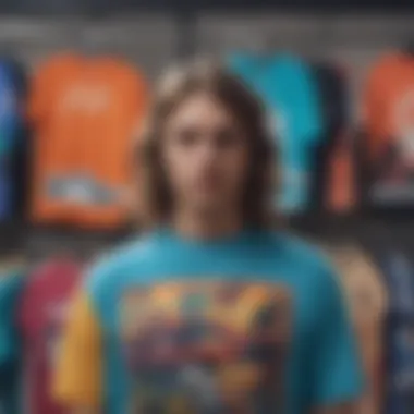 Vibrant Graphic Design on T-Shirts Close-up of a vibrant t-shirt graphic that reflects popular youth culture
