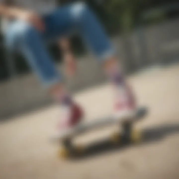 Skater wearing polka dot Vans in a skate park