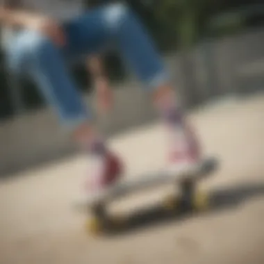 Expressive Moves: Skater in Polka Dot Vans Skater wearing polka dot Vans in a skate park