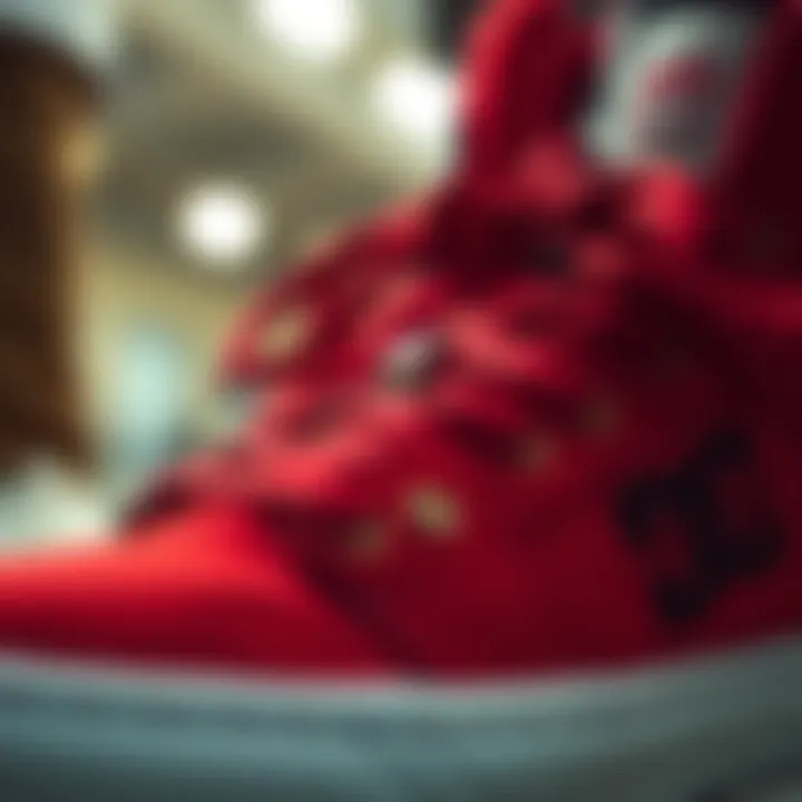 Close-up of red DC Shoes highlighting detailed design elements