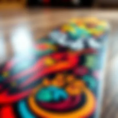 Creative Griptape Artwork An artistic representation of custom griptape designs laid out on a skateboard deck.