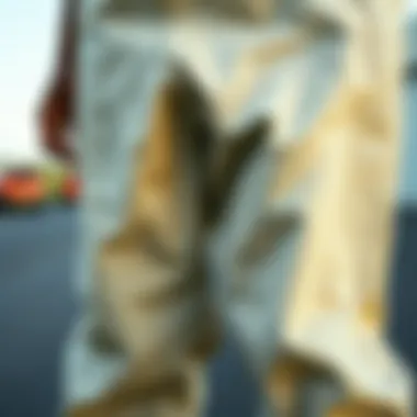 Durable Fabric Detail of Dickies Carpenter Pants in Cream Durable fabric detail of Dickies carpenter pants in cream