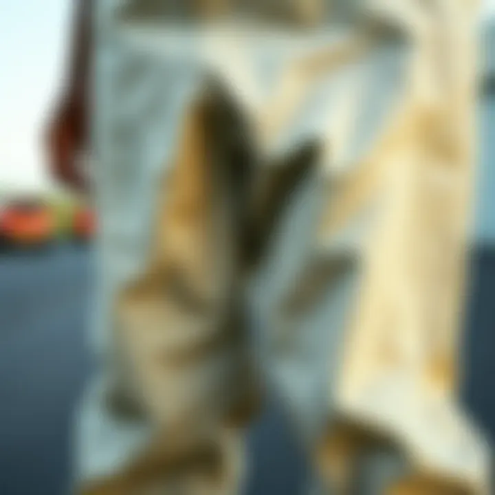 Durable Fabric Detail of Dickies Carpenter Pants in Cream Durable fabric detail of Dickies carpenter pants in cream