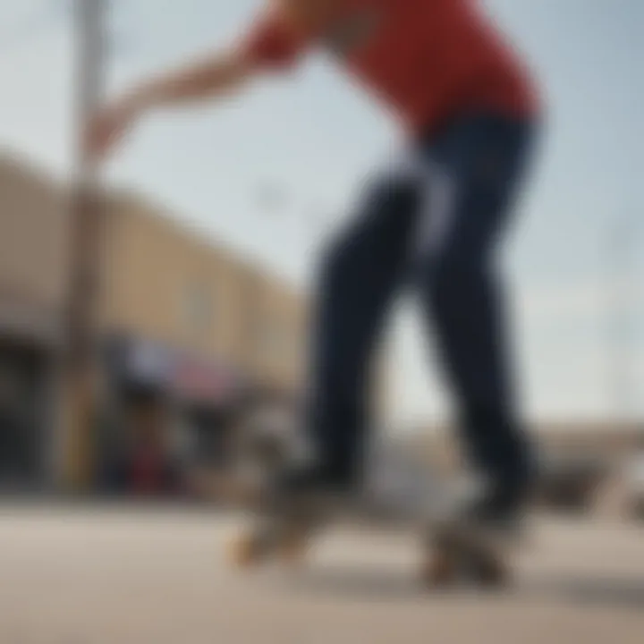 Skater performing tricks in Dickies pants