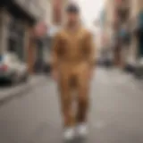 Stylish Dickies tan jumpsuit on an urban street