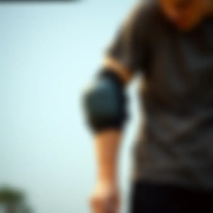 Proper Elbow Pad Fit A skater demonstrating proper elbow pad fit and adjustment