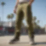 Stylish Zumiez cargo pants showcased against a skate park backdrop.