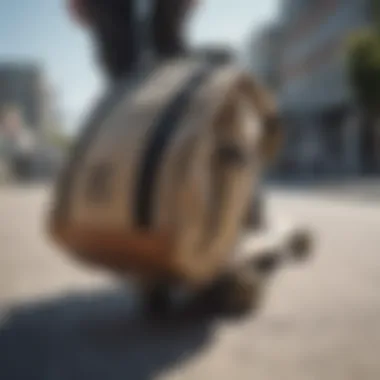 A skateboard leaning against the Adidas Originals Utility Sling Bag, emphasizing its connection to skate culture.