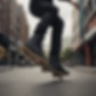 Skateboarder showcasing tricks while wearing all-black Vans boots