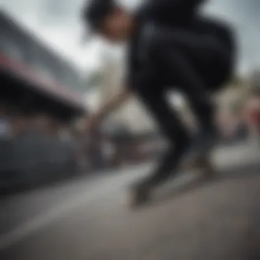 Skateboarder demonstrating performance with black Vans