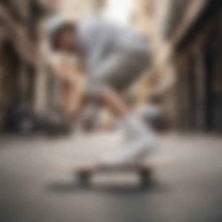 Skater performing a trick wearing all white Converse