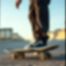 Fashionable black fleece sweatpants on a skateboard