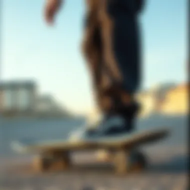 Fashionable black fleece sweatpants on a skateboard