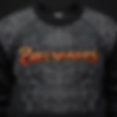 Intricate Graphic Design on Black Crew Neck Close-up of the intricate graphic design on a black crew neck sweatshirt