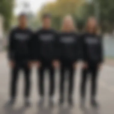 Skaters Expressing Style with Crew Necks A group of skaters showcasing their personal style with black graphic crew necks