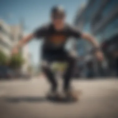 Skater wearing black mirrored aviators in action on a skateboard