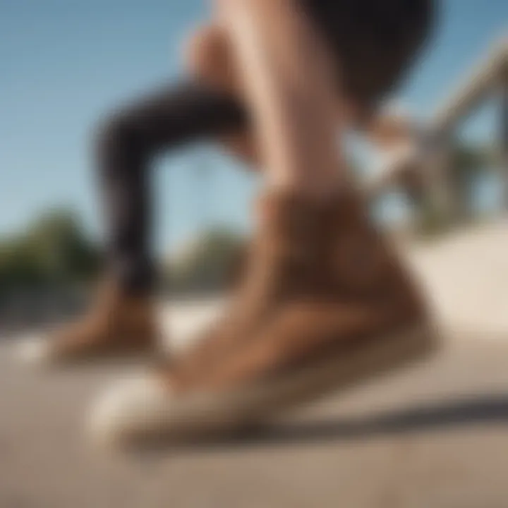 Skaters showcasing their individual styles with brown Chuck Taylors