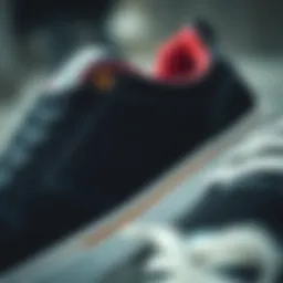 A close-up of budget skate shoes showcasing their unique design and durability.