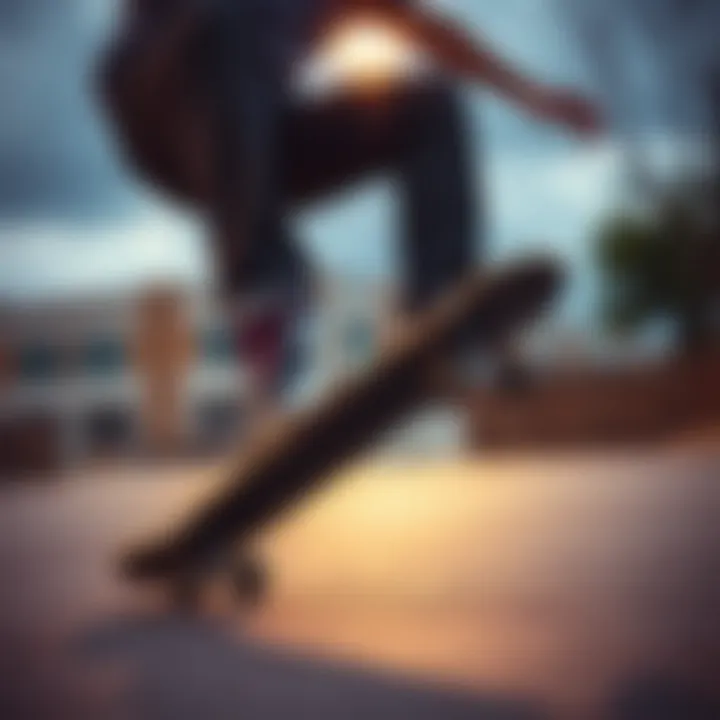 Style Meets Performance in Skateboarding A skateboarder performing tricks while wearing stylish budget shoes.