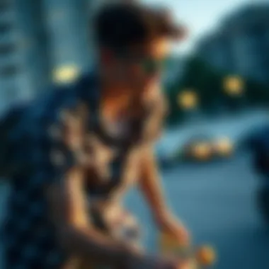 Skateboarding in Style: Button-Downs for Summer Skateboarder in a stylish button-down shirt