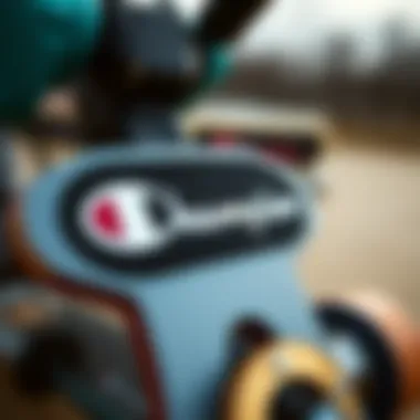 Champion Logo on Skate Gear Close-up of Champion logo on skateboard gear