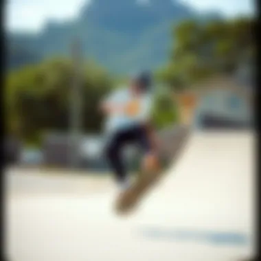 Skating in Style with Champion Skater performing a trick in Champion attire