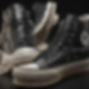 Close-up of the features of Converse high top platform shoes