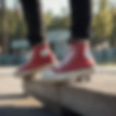 Skaters enjoying outdoor activities wearing Converse high tops