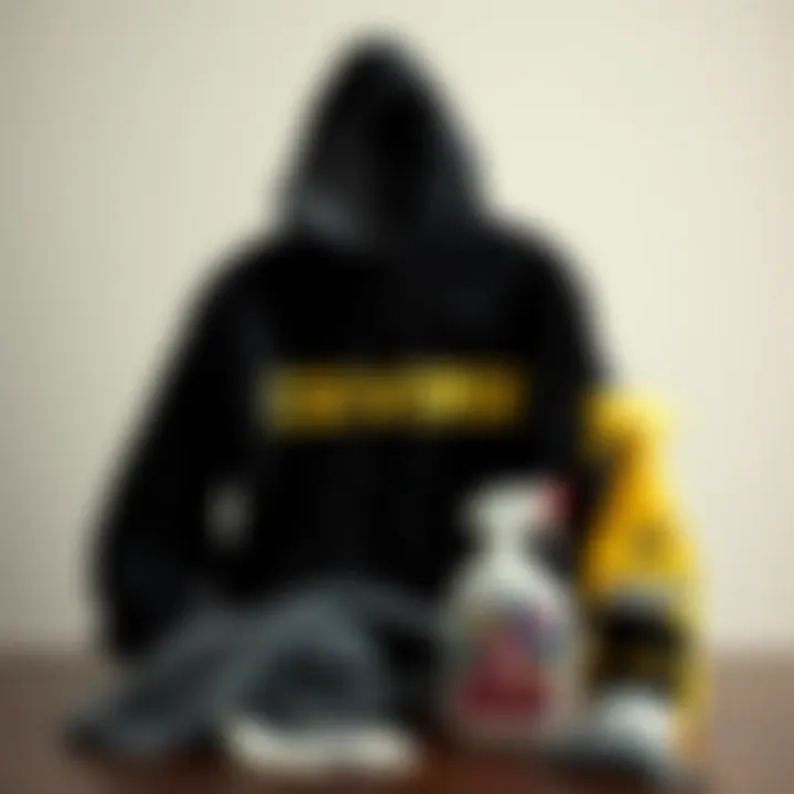 Converse Hoodie Care and Maintenance Tips Care tips for maintaining Converse hoodies showcased with cleaning products