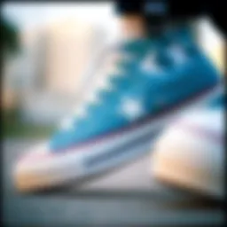 Stylish close-up of the Converse One Star Blue sneaker showcasing its unique design features