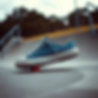 Converse One Star Blue in Skateboarding Converse One Star Blue in action on the skate park, demonstrating its performance