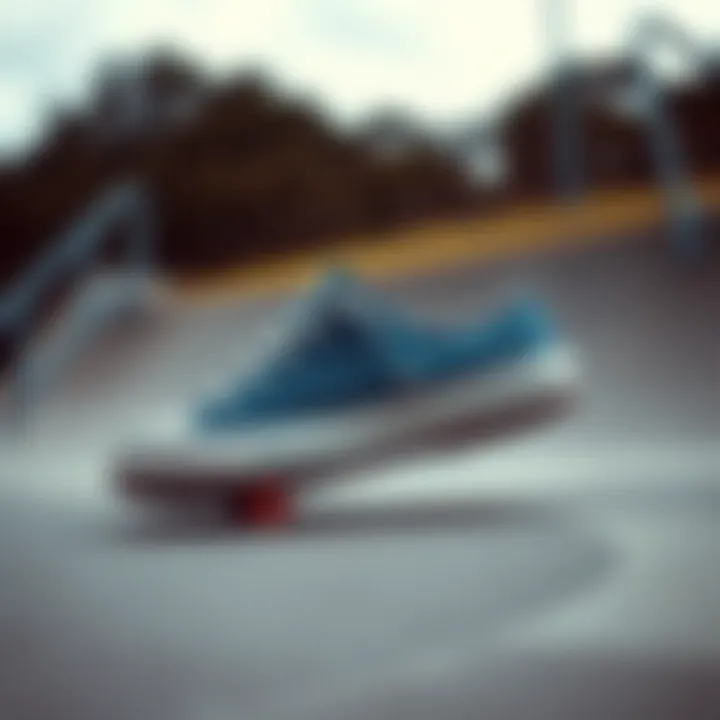 Converse One Star Blue in Skateboarding Converse One Star Blue in action on the skate park, demonstrating its performance