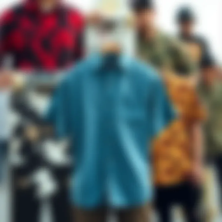 Diverse Designs: The Aesthetic Appeal of Cooling Button-Ups A collage showcasing various designs of cooling button-up shirts for skateboarding.