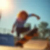A skateboarder performing a trick while wearing a cooling button-up shirt.